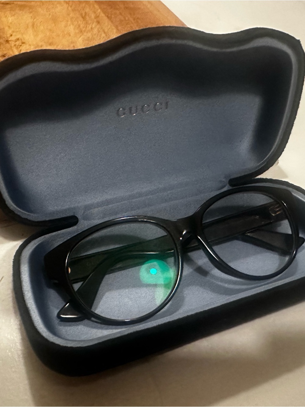 Gucci Black Round Optical Glasses with Gold Tone Signature GG